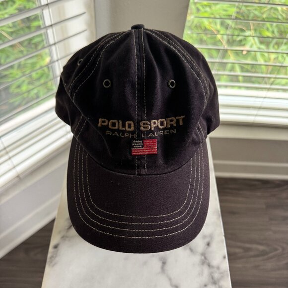 Polo Ralph Lauren Other - Vintage Ralph Lauren Polo Sport Men's Baseball Hat Black with American Flag Logo